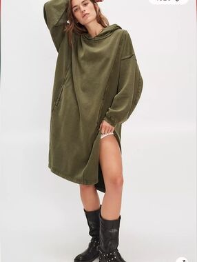 We The Free Maxi Hoodie Oversized Olive Green Hooded Sweatshirt Dress